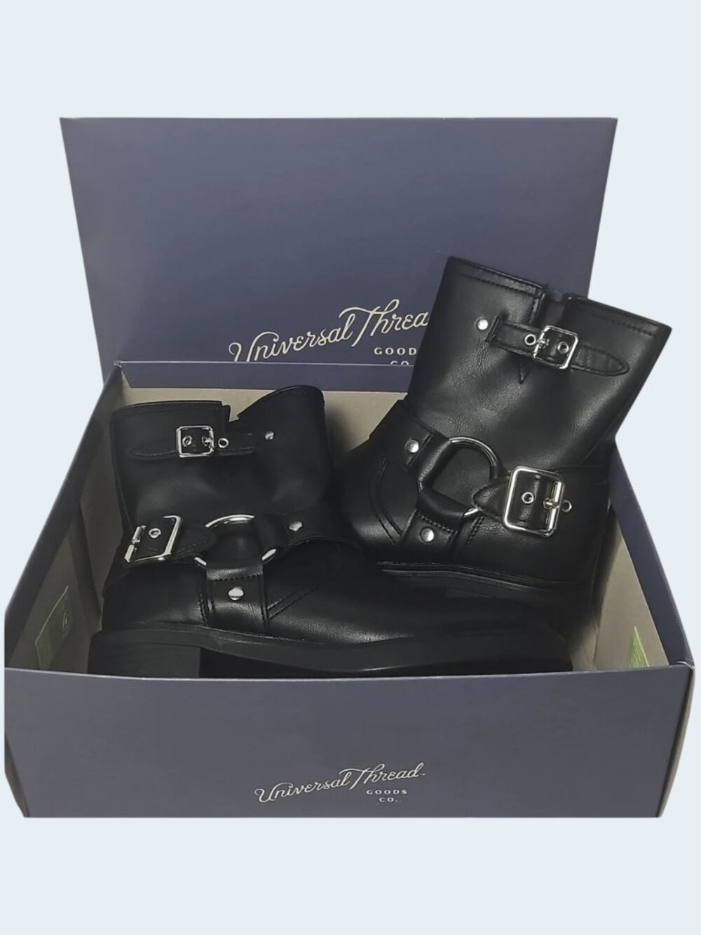 Universal Thread Black Biker Style Ankle Boots Women' Size 6 Harness Buckles T11